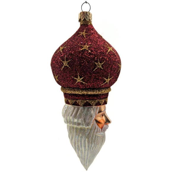 Patricia Breen Nuit Noel Red Large Stars Santa Head Gold Christmas Ornament - Picture 3 of 10